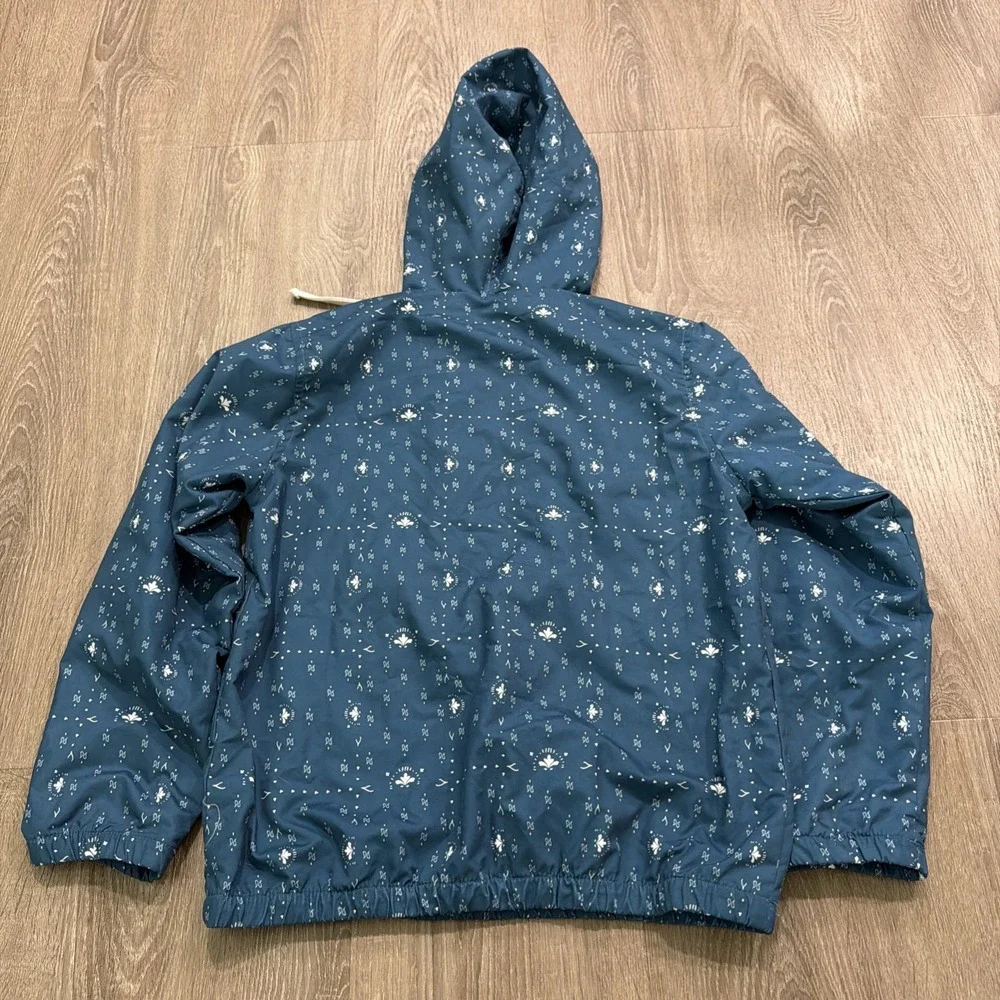 Fin & Vince Floral Blue Pull Over Jacket Kids Size 6-7y Hooded With Pocket
